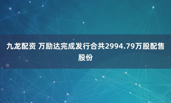 九龙配资 万励达完成发行合共2994.79万股配售股份